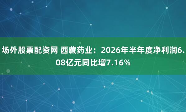 场外股票配资网 西藏药业：2026年半年度净利润6.08亿元同比增7.16%